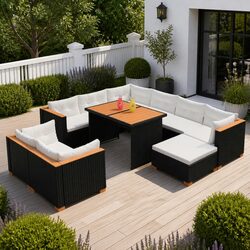 Garden Lounge Set 10 Piece Outdoor Furniture Poly Rattan Sofa Dining Cushions