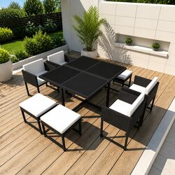 Outdoor Dining Set 9 Piece Rattan Garden Furniture Table Chairs Stools Cushions