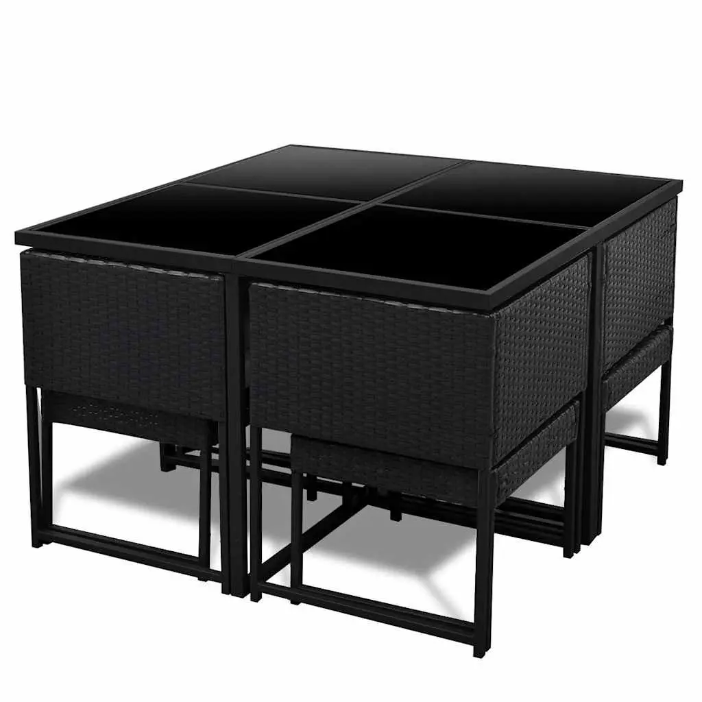 Outdoor Dining Set 9 Piece Rattan Garden Furniture Black PE Rattan Powder Coated Steel