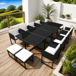 Outdoor Dining Set 13 Piece Rattan Garden Furniture Black Chairs Stools Table