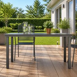 Garden Dining Table Black Aluminium Frame Glass Top Outdoor Patio Furniture
