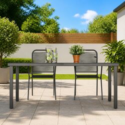Outdoor Dining Table Black Glass Top Weather Resistant Garden Patio Furniture