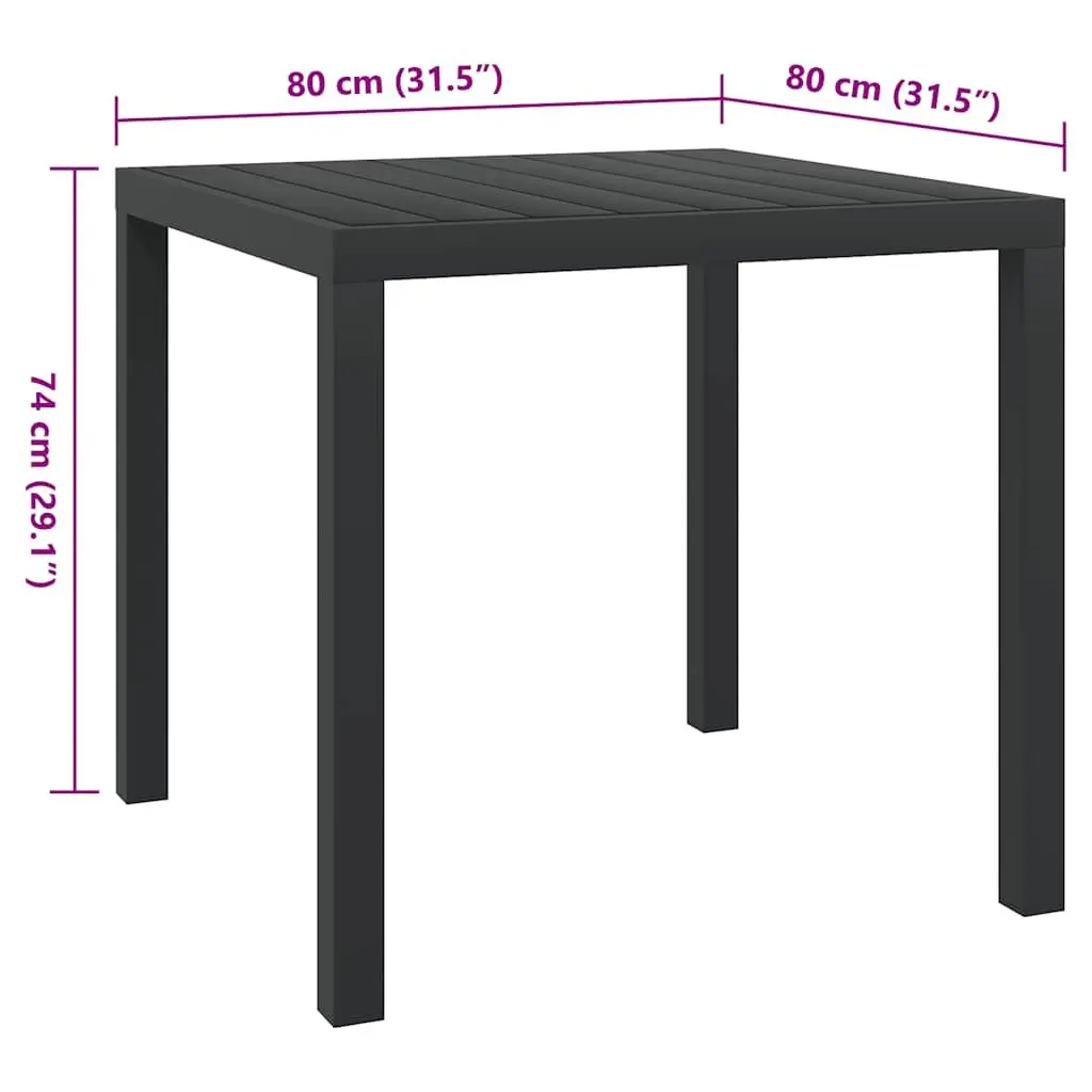Outdoor Garden Table Weather Resistant 80x80x74cm Black WPC Aluminium Frame