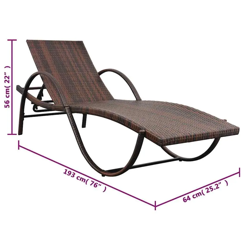 Sun Lounger Outdoor Garden Reclining Chair with Cushion Brown