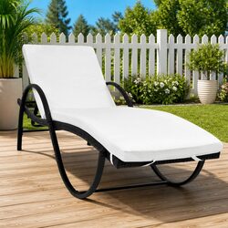 Sun Lounger with Cushion PE Rattan Outdoor Garden Patio Lounge Chair Black