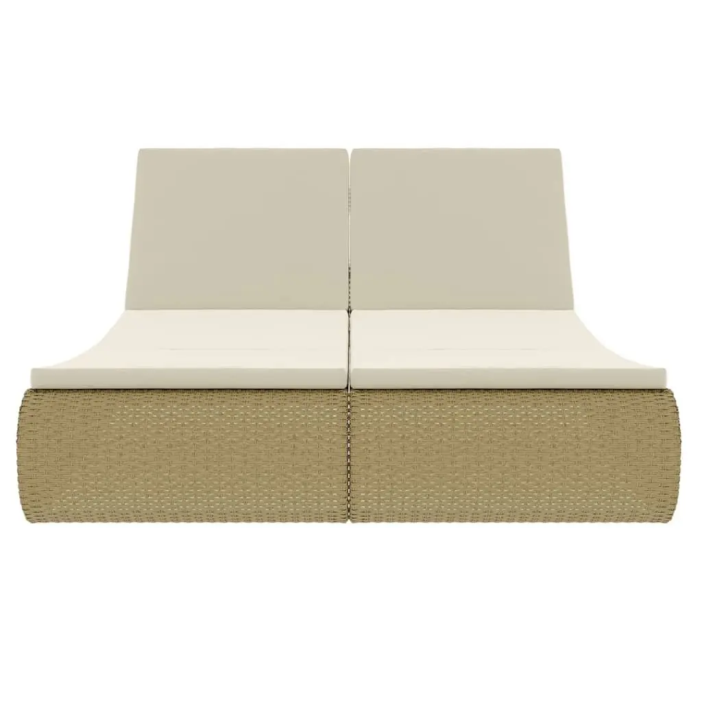 Outdoor Lounge Bed Rattan Weather-Resistant Beige Adjustable Backrest