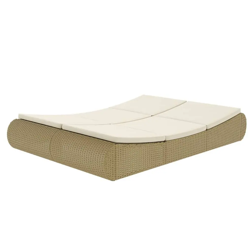 Outdoor Lounge Bed Rattan Weather-Resistant Beige Adjustable Backrest