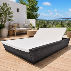 Outdoor Lounge Bed Double Daybed Garden Patio Recliner with Cushions Brown