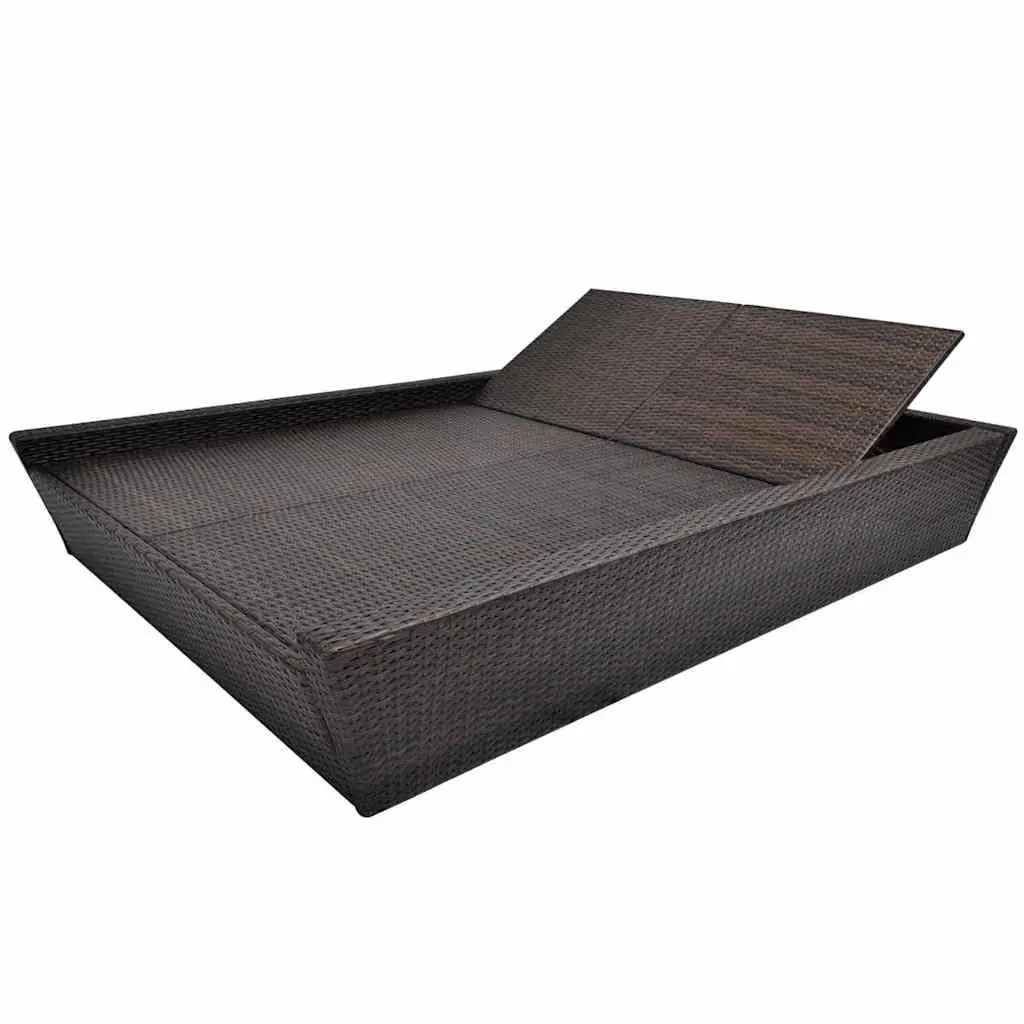 Outdoor Lounge Bed Double Daybed Adjustable Backrests Weather-Resistant PE Rattan Brown