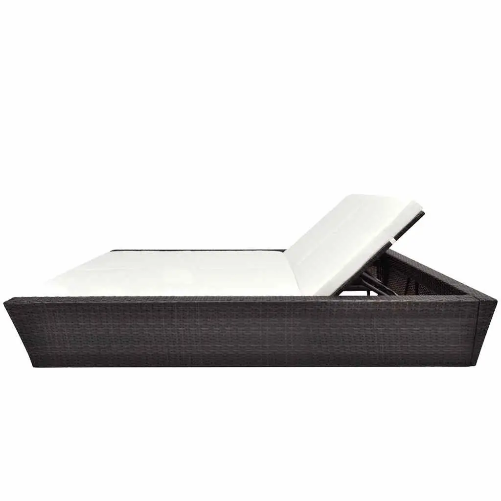 Outdoor Lounge Bed Double Daybed Adjustable Backrests Weather-Resistant PE Rattan Brown
