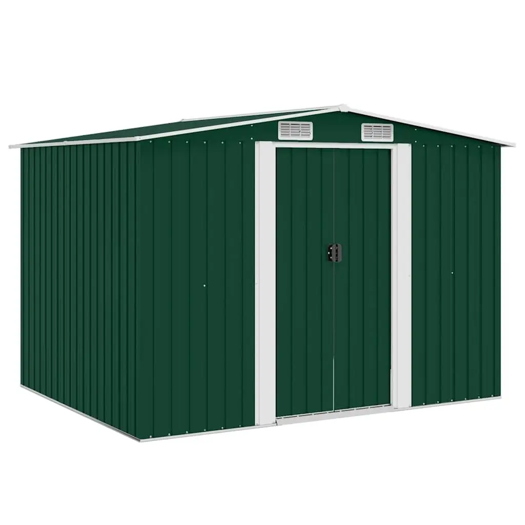 Metal Garden Storage Shed Green Outdoor Structures Double Sliding Doors