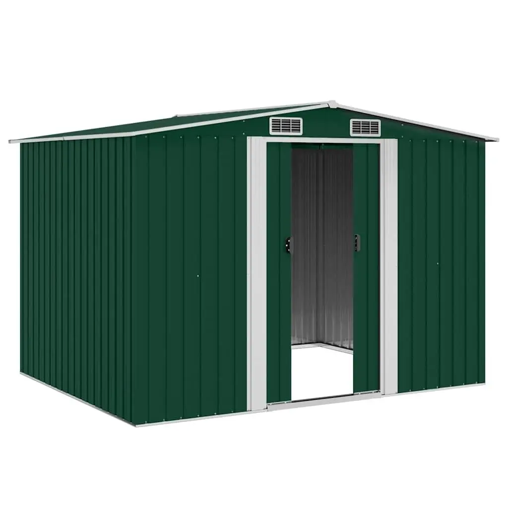 Metal Garden Storage Shed Green Outdoor Structures Double Sliding Doors
