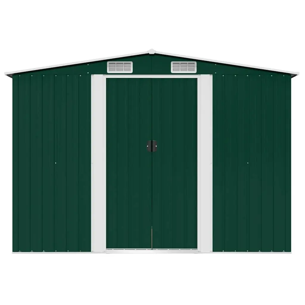 Metal Garden Storage Shed Green Outdoor Structures Double Sliding Doors