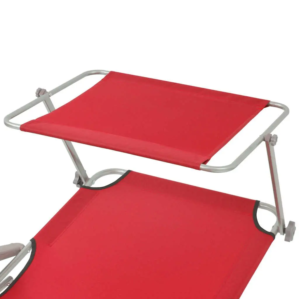 Sun Lounger Adjustable Canopy Foldable Beach Chair Red Outdoor