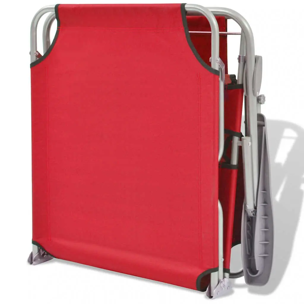 Sun Lounger Adjustable Canopy Foldable Beach Chair Red Outdoor