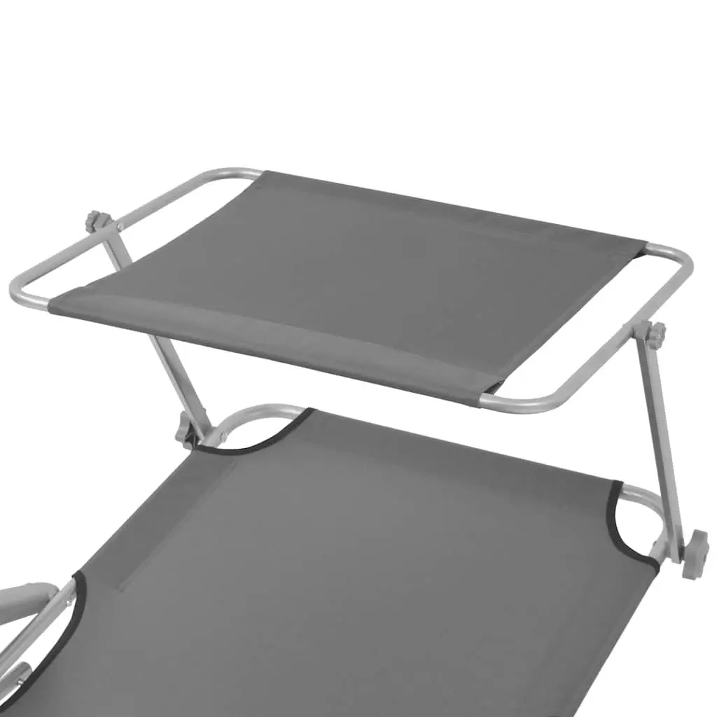 Sun Lounger Adjustable Canopy Foldable Beach Lounge Chair Grey Outdoor