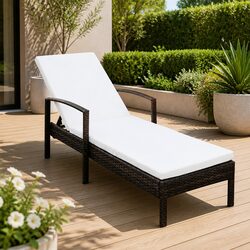 Sun Lounger with Cushion Adjustable Backrest Outdoor Recliner Garden Lounging