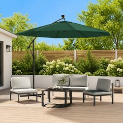 Hanging Garden Parasol 300 cm LED Lighting Green Outdoor Shade Canopy Crank