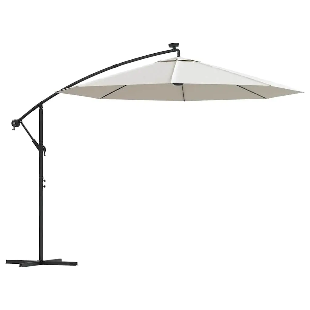 Hanging Garden Parasol Solar Powered LED Lighting 300cm Beige UV Resistant Polyester