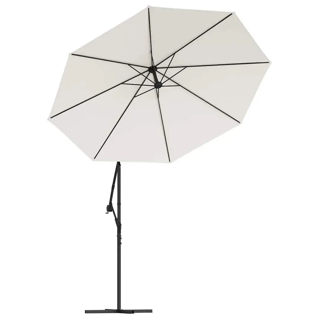 Hanging Garden Parasol Solar Powered LED Lighting 300cm Beige UV Resistant Polyester