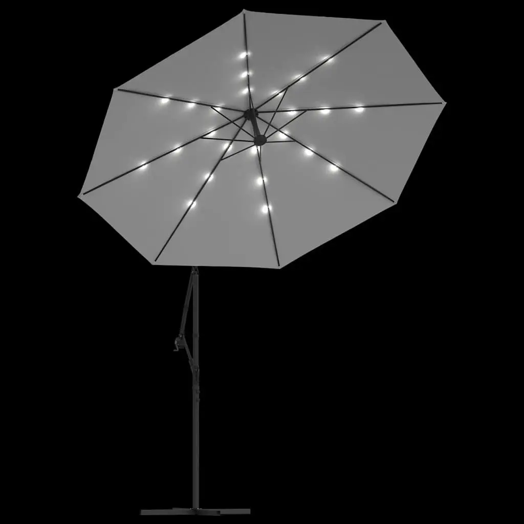 Hanging Garden Parasol Solar Powered LED Lighting 300cm Beige UV Resistant Polyester