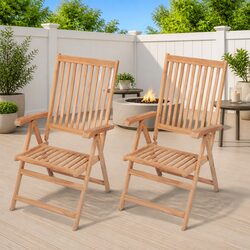Outdoor Reclining Garden Chairs 2 pcs Folding Wooden Seat Teak Backrest Patio