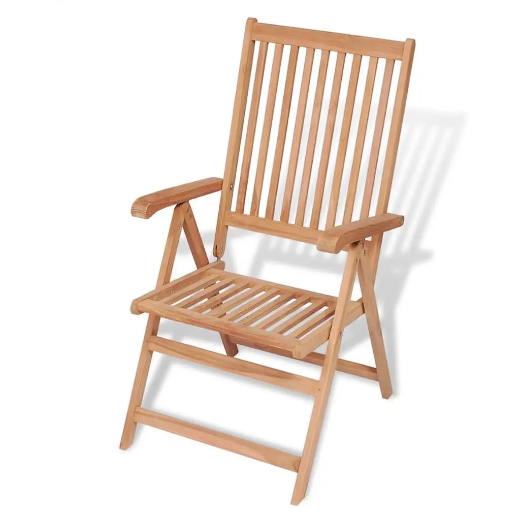 Outdoor Dining Set 7 Piece Teak Wood Table Folding Reclining Armchairs Brown