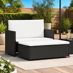 2 Piece Outdoor Lounge Set Poly Rattan Sofa Bed Stool Patio Garden Furniture