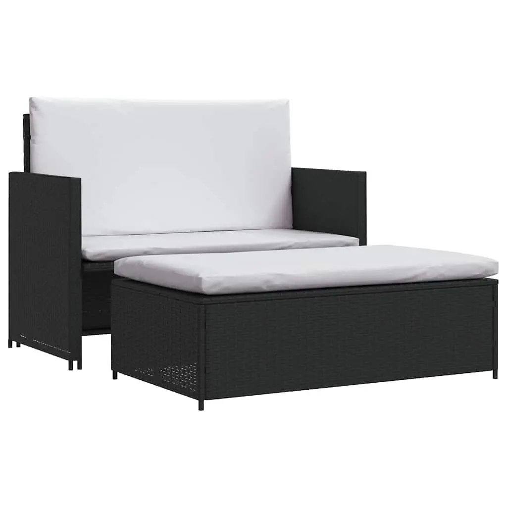 2 Piece Garden Lounge Set Outdoor Sofa Stool Weather-resistant Black Poly Rattan
