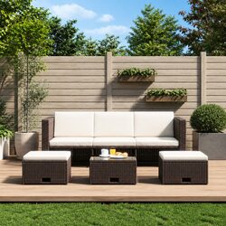 4 Piece Outdoor Garden Lounge Set PE Rattan Sofa with Cushions Brown Patio