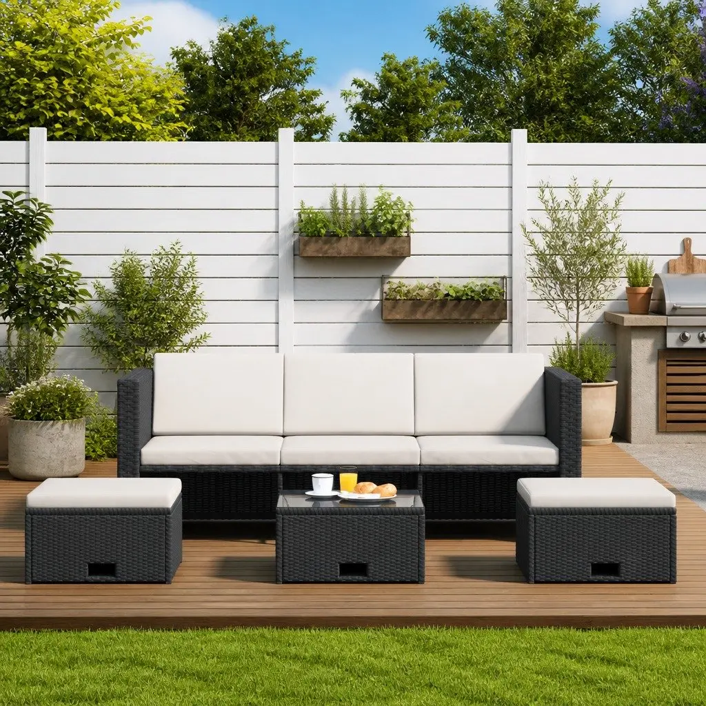 4 Piece Garden Lounge Set Outdoor Furniture Weather-resistant PE Rattan Sofa with Cushions Black