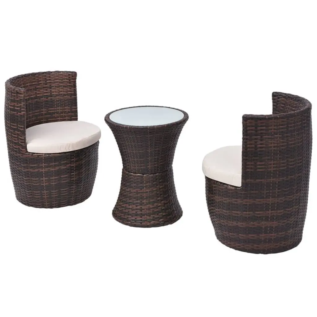 3 Piece Bistro Set Outdoor Garden Patio Furniture Rattan Table Chairs Cushions