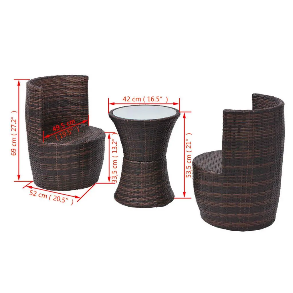 3 Piece Bistro Set Outdoor Garden Patio Furniture Rattan Table Chairs Cushions