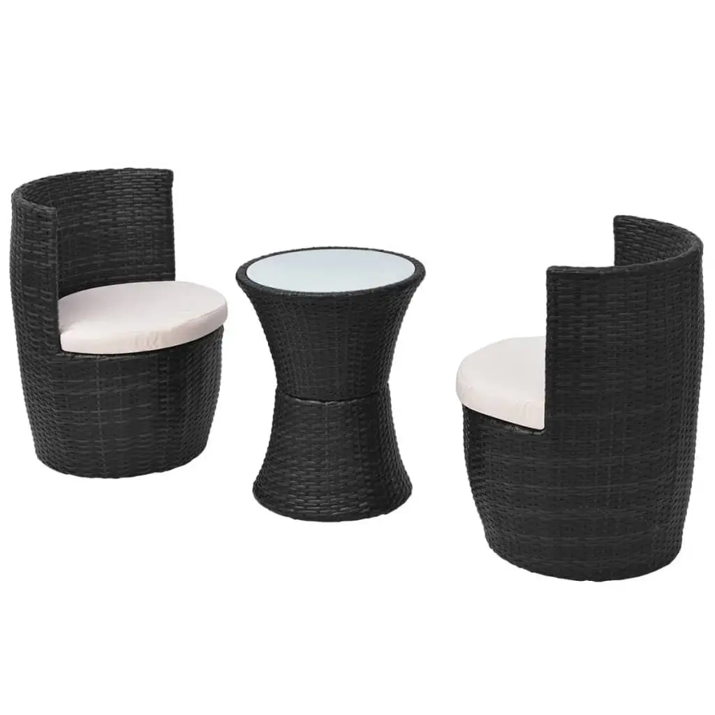 Rattan Bistro Set 3 Piece Outdoor Patio Furniture Table Chairs Cushions Black