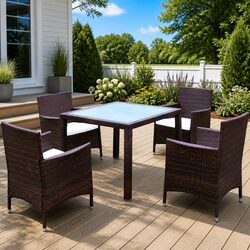 Outdoor Dining Set 5 Piece Rattan Garden Furniture Table Chairs Cushions Brown