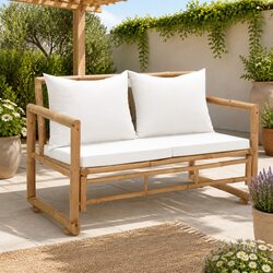 Bamboo Garden Bench 2 Seater Outdoor Sofa with Removable Cushions Brown