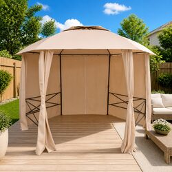 Hexagonal Garden Gazebo Pavilion Tent with Curtains Outdoor Canopy Shade