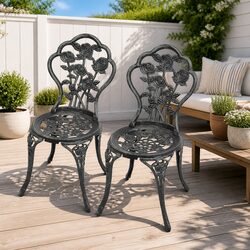 Outdoor Bistro Chairs 2 pcs Cast Aluminium Garden Patio Seating Floral Design