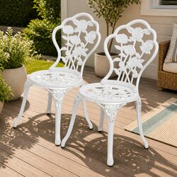Outdoor Bistro Chairs 2 pcs Cast Aluminium Garden Patio Seating White Floral