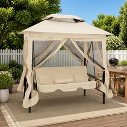 Gazebo Convertible Swing Bench Seat Two Person Porch Outdoor Canopy Cream White