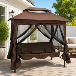 Gazebo Convertible Swing Bench Porch Outdoor Two Seater Shade Canopy Pillows