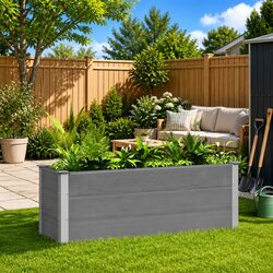Garden Raised Bed Planter Outdoor Flower Plant Box 150x50x54cm Grey