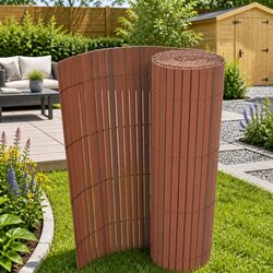 Garden Fence Panel Double-Sided PVC Brown Outdoor Screening Windbreak Barrier