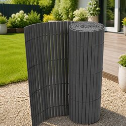 Garden Fence Panel Double-Sided PVC Grey Outdoor Screening Barrier Flexible