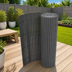 Double-Sided Garden Fence Panel PVC 90x500cm Grey Outdoor Screening Barrier