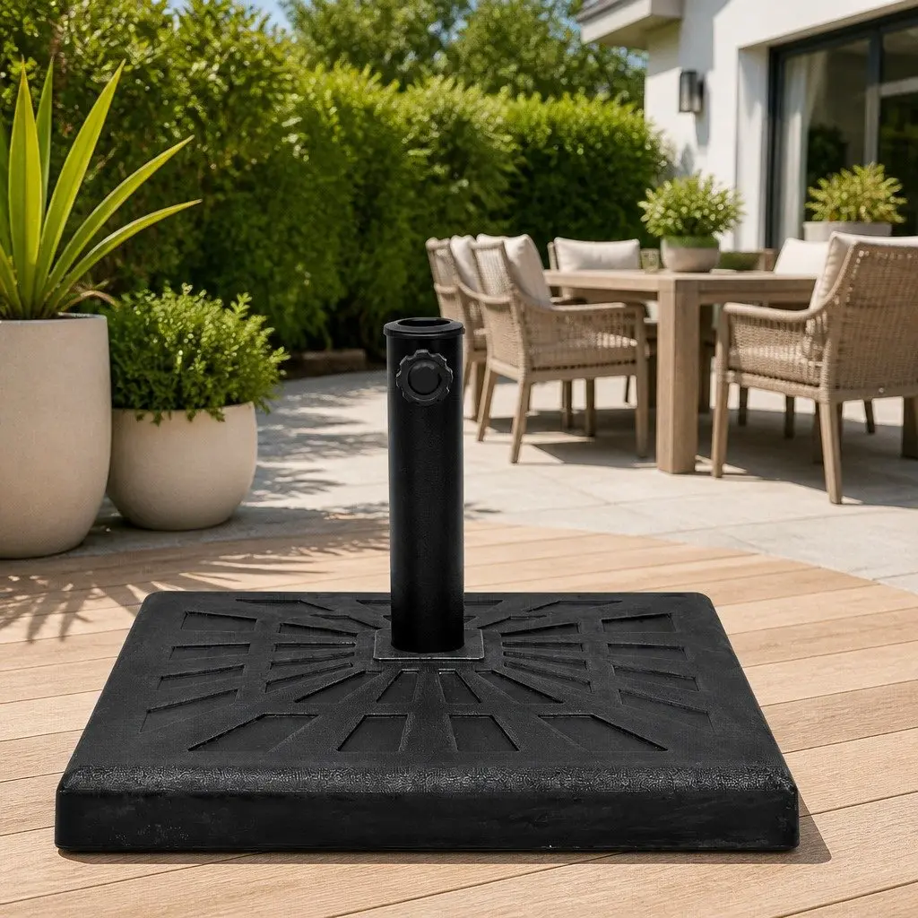 Parasol Base Weather Resistant Square Resin Umbrella Stand with Locking Bolt 57 mm Tube Black