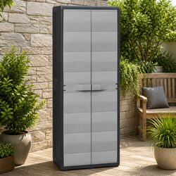Garden Storage Cabinet 3 Adjustable Shelves Outdoor Patio Grey Polypropylene
