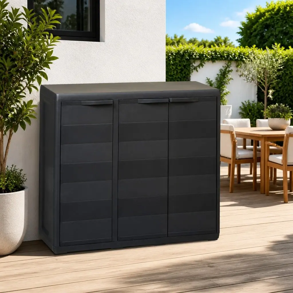 Garden Storage Cabinet Adjustable Shelves Black Outdoor Organiser