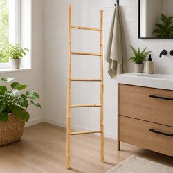 Bamboo Towel Ladder 5 Rungs Freestanding Bathroom Towel Rack Home Decor 150cm
