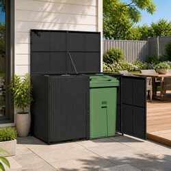 Double Wheelie Bin Shed Storage Box Garden Outdoor Rattan Black 148x80x111cm